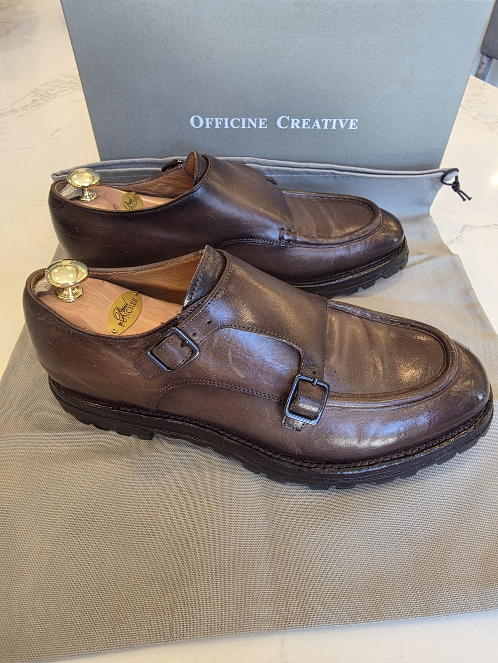 Officine Creative Men’s Brown Double Monk Leather Shoes